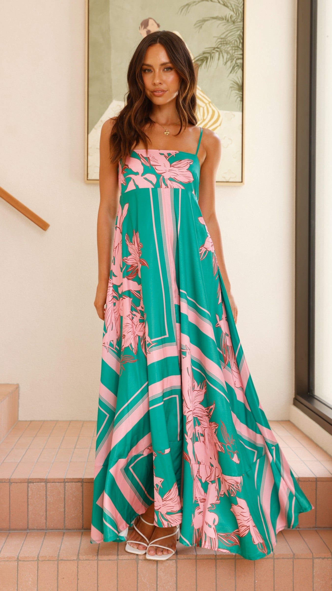 Kaethe Maxi Dress - Green/Pink Floral