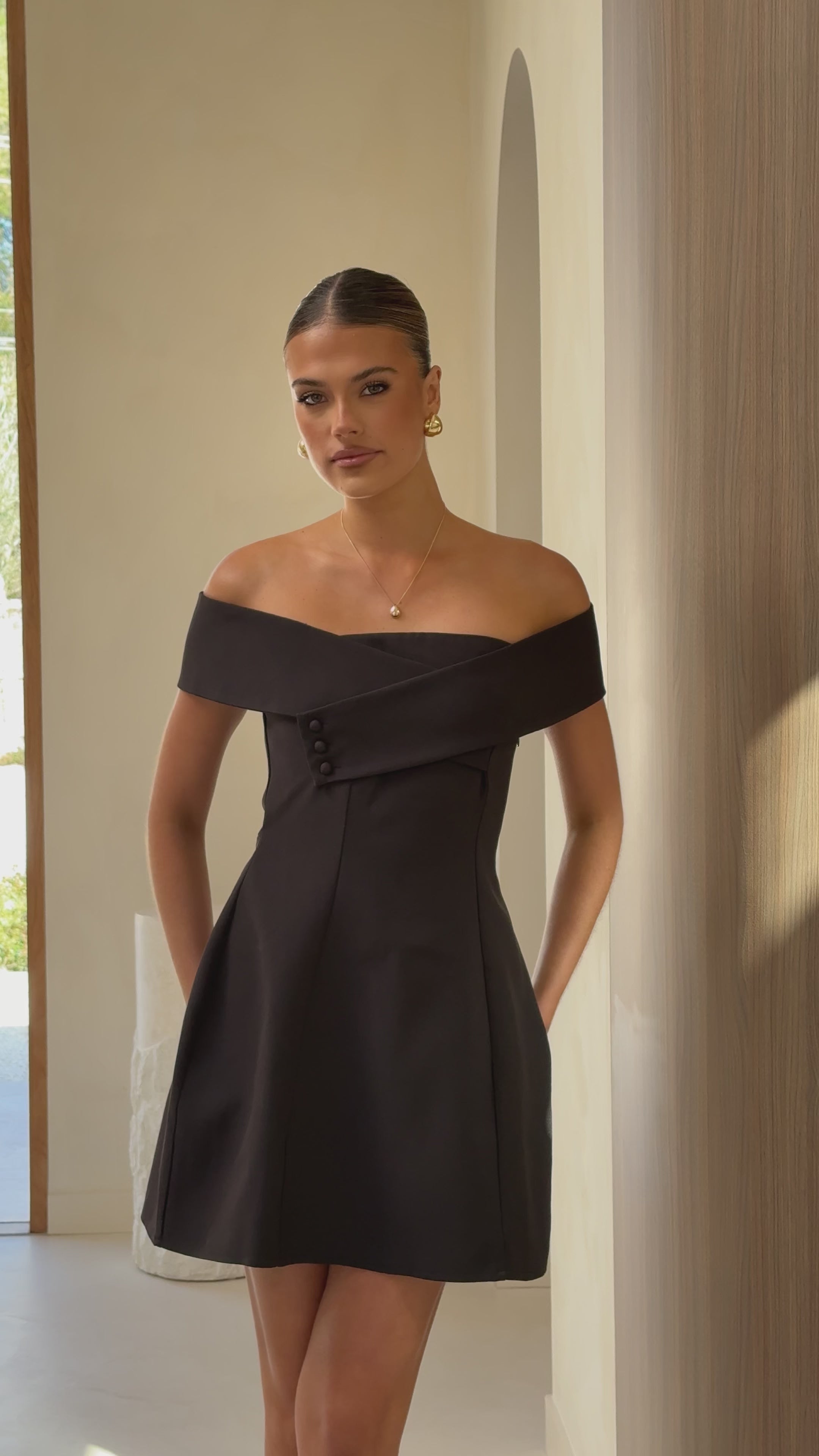 Zyan Off Shoulder Mini Dress - Black