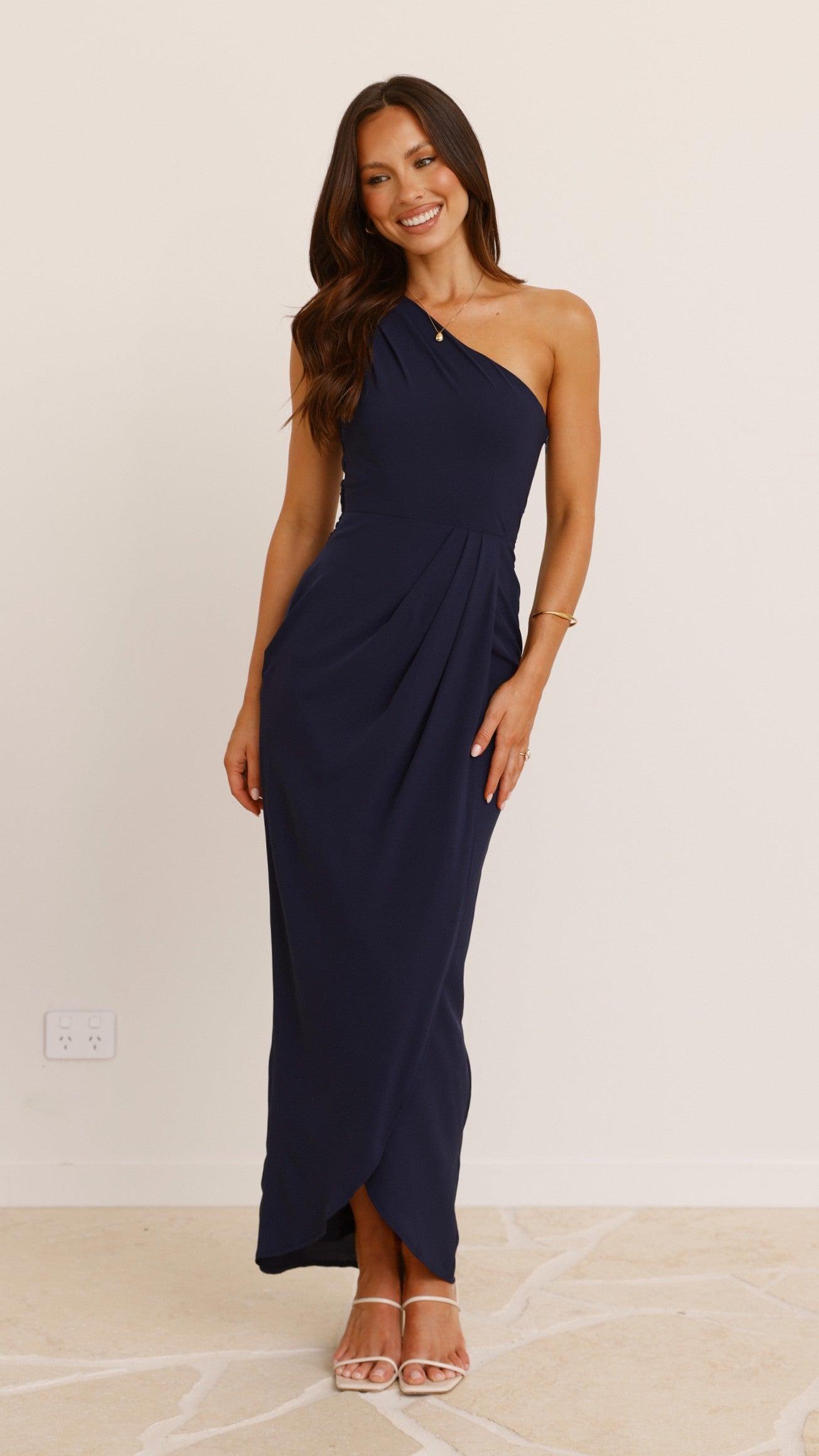 Clara One Shoulder Maxi Dress - Navy