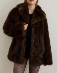 Pepita Jacket in Faux Fur Dark Brown