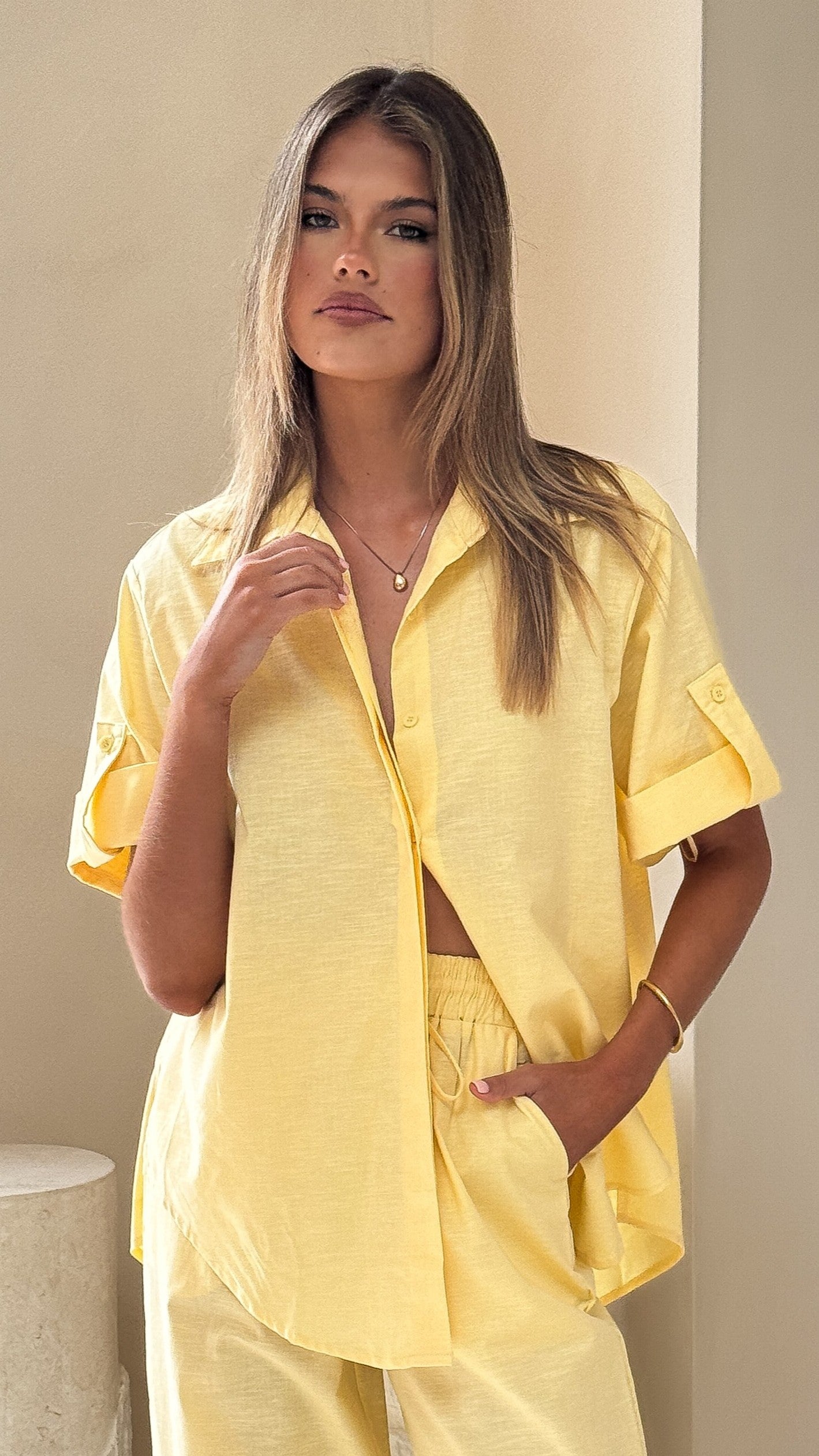Vallerie Button Up Shirt - Yellow