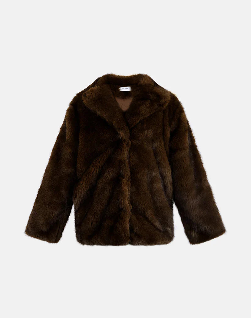 Pepita Jacket in Faux Fur Dark Brown