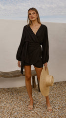 Myra Long Sleeve Mini Dress - Black