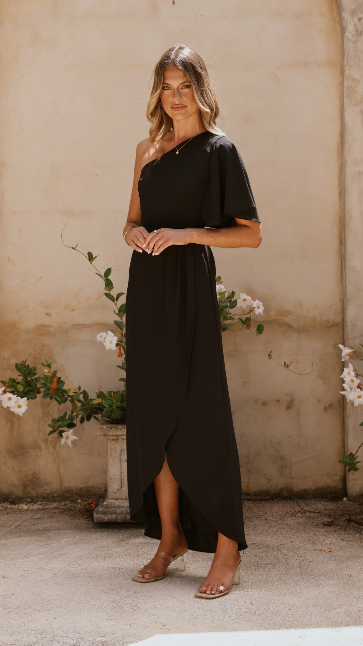 Emma One Sleeve Maxi Dress - Black