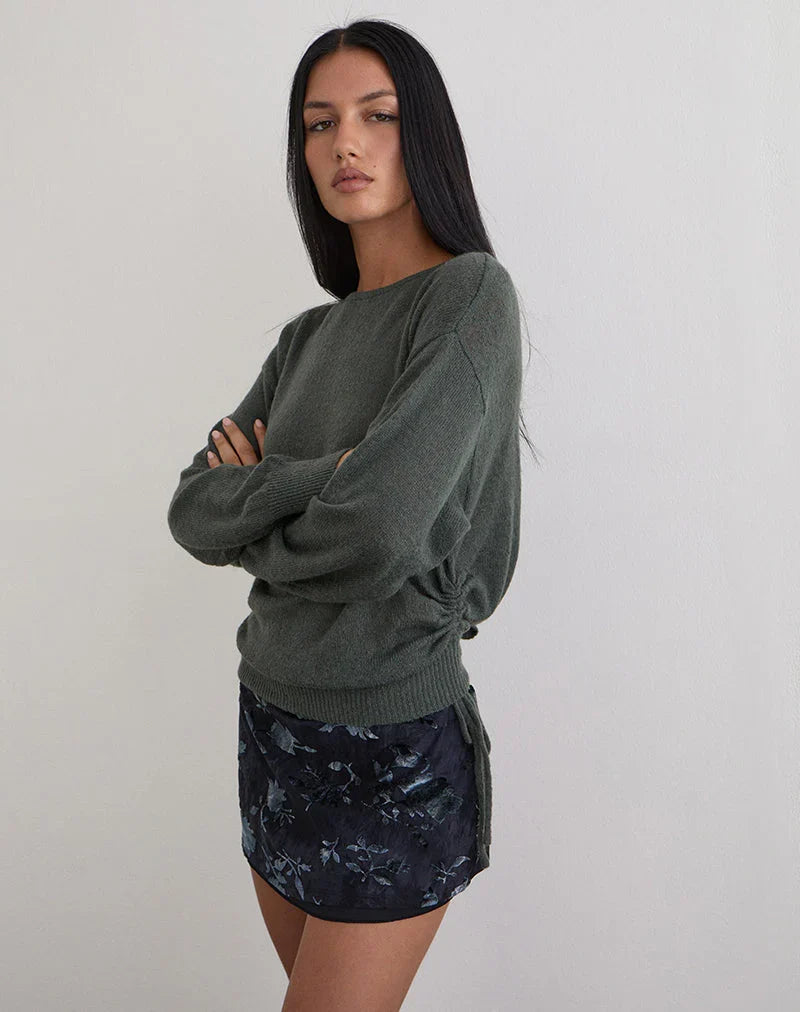 Grisha Long Sleeve Knit Top in Grey Smokey Green