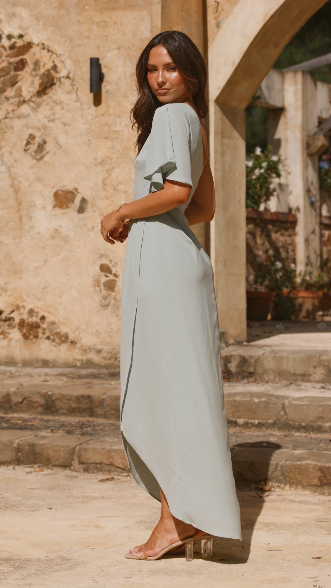 Emma One Sleeve Maxi Dress - Sage