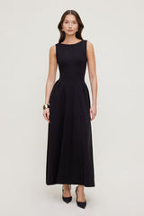 Iris Flared Ponte Maxi Dress-Jet Black