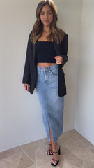 Mandie Midi Skirt - Blue Denim