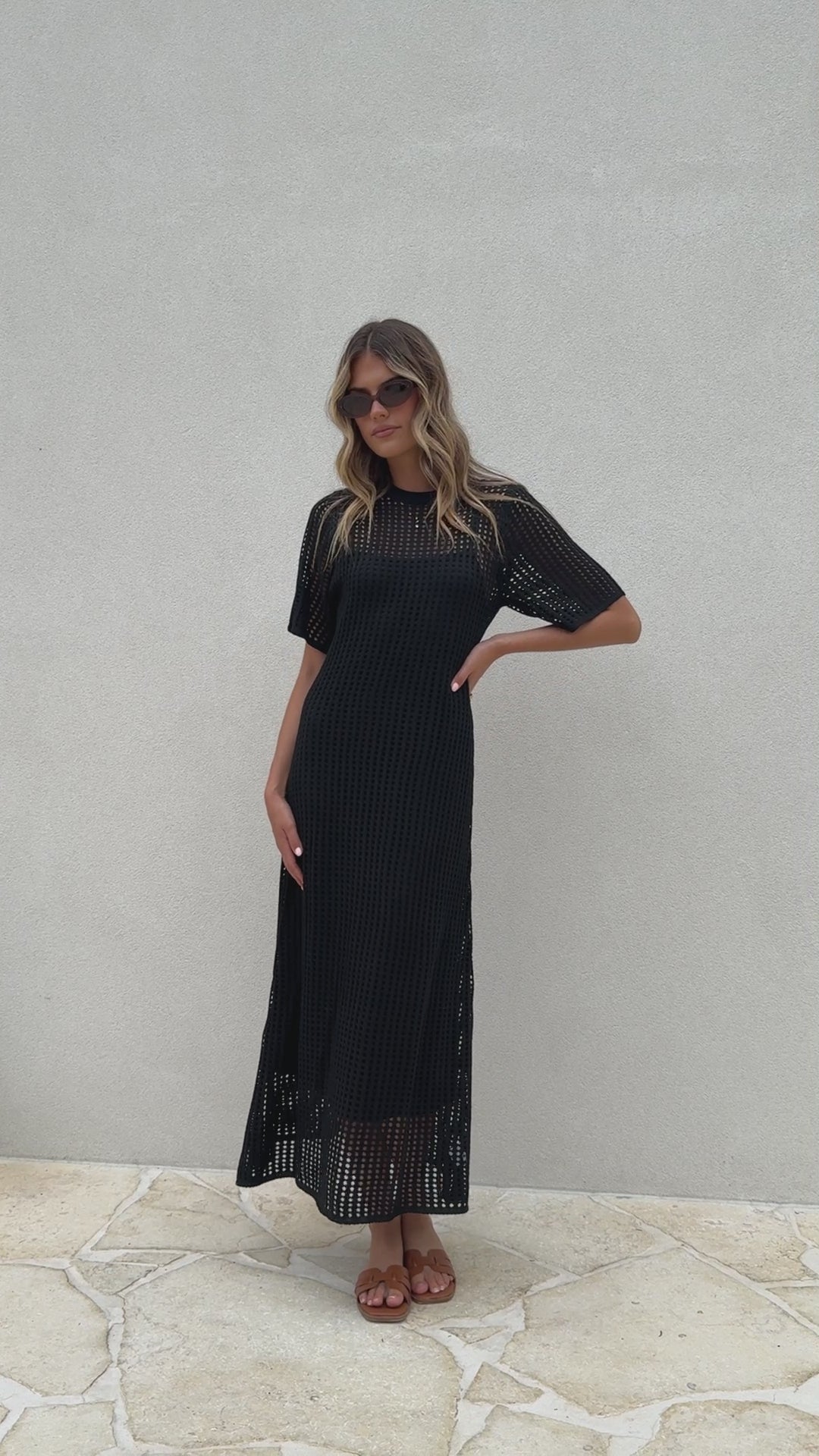 Saisha Crochet Maxi Dress - Black