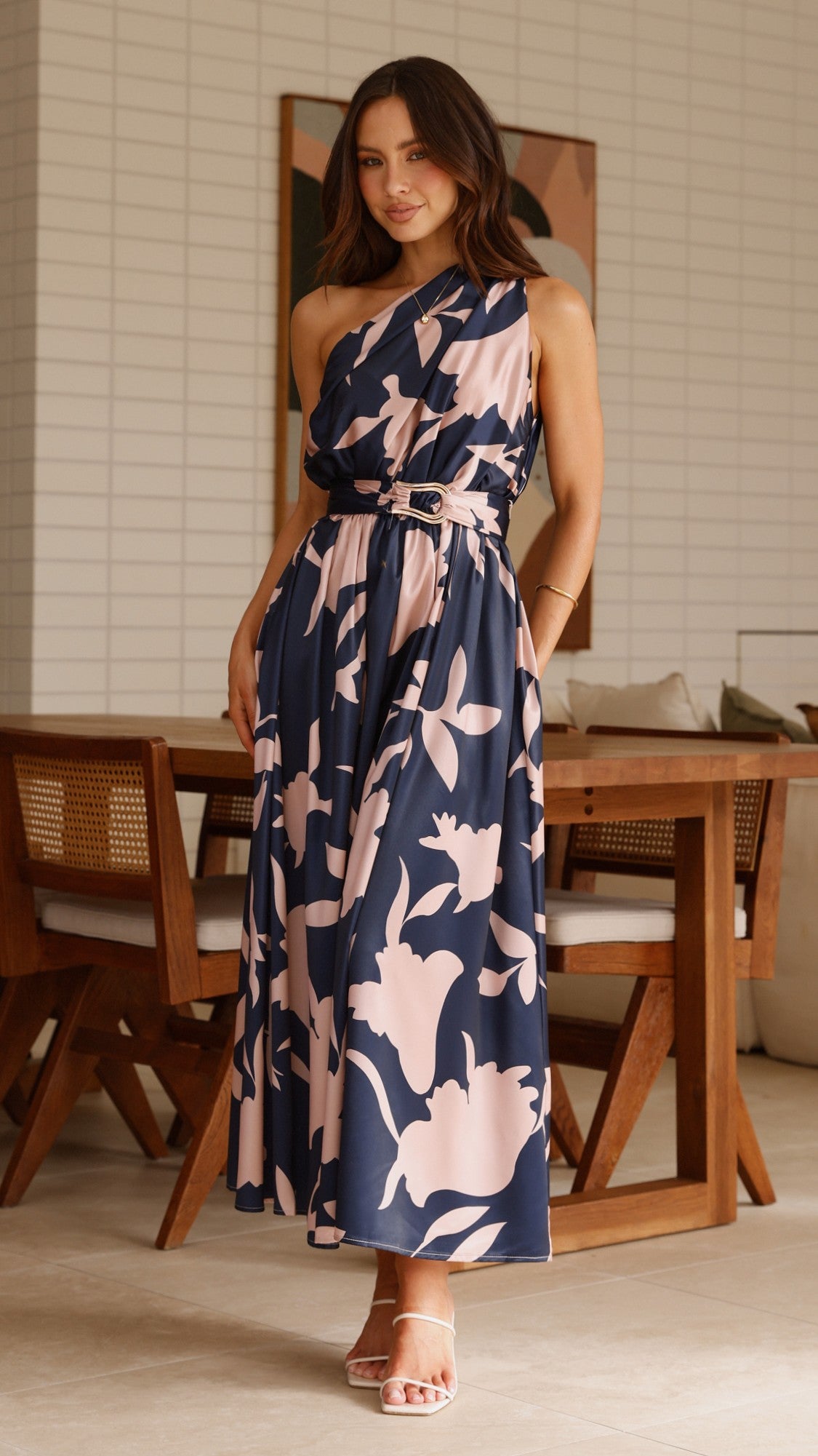 Hadas Maxi Dress - Navy/Pink Print