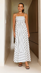Kaethe Maxi Dress - White/Black Stripe