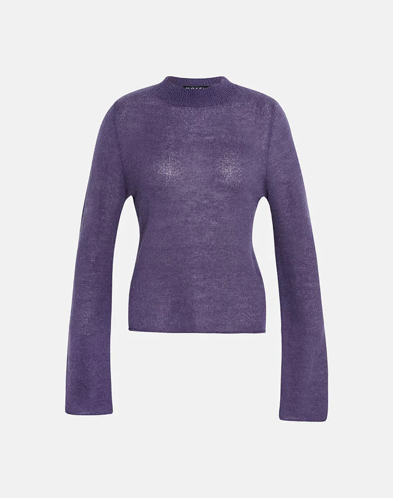 Miku Long Sleeve Top in Sheer Knit Purple