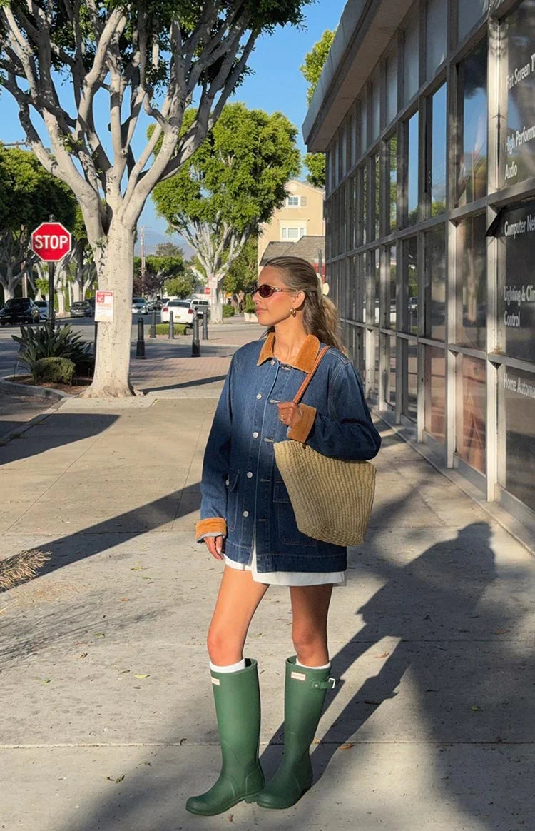 Hendrick Mid Wash Denim Cord Trim Oversized Jacket