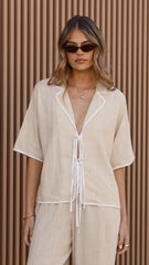 Hartley Tie Shirt - Beige / White