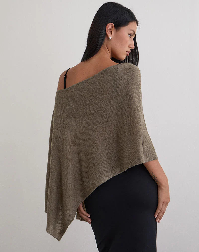 Maliha Poncho in Sheer Knit Taupe