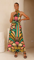Portugal Twist Halter Maxi Dress - Apple
