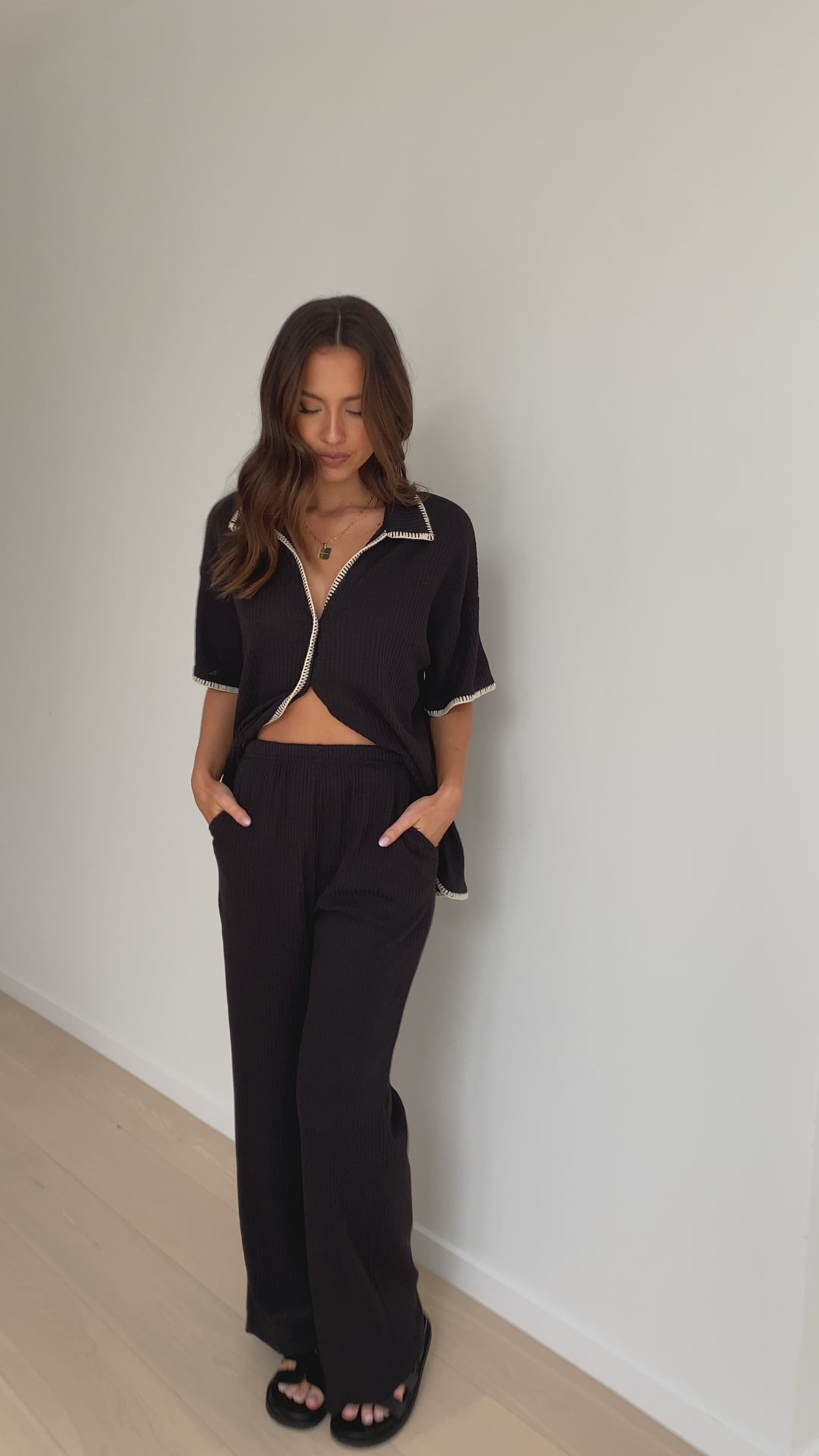 Madian Button Up Shirt and Pants Set - Black