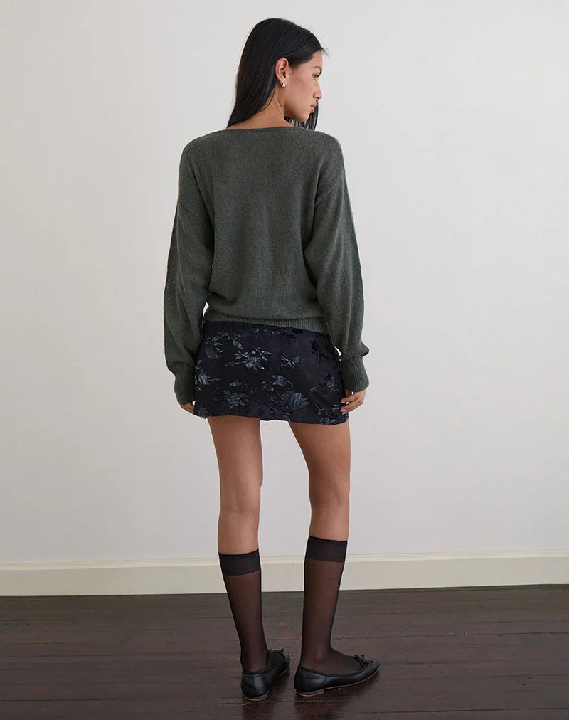 Grisha Long Sleeve Knit Top in Grey Smokey Green