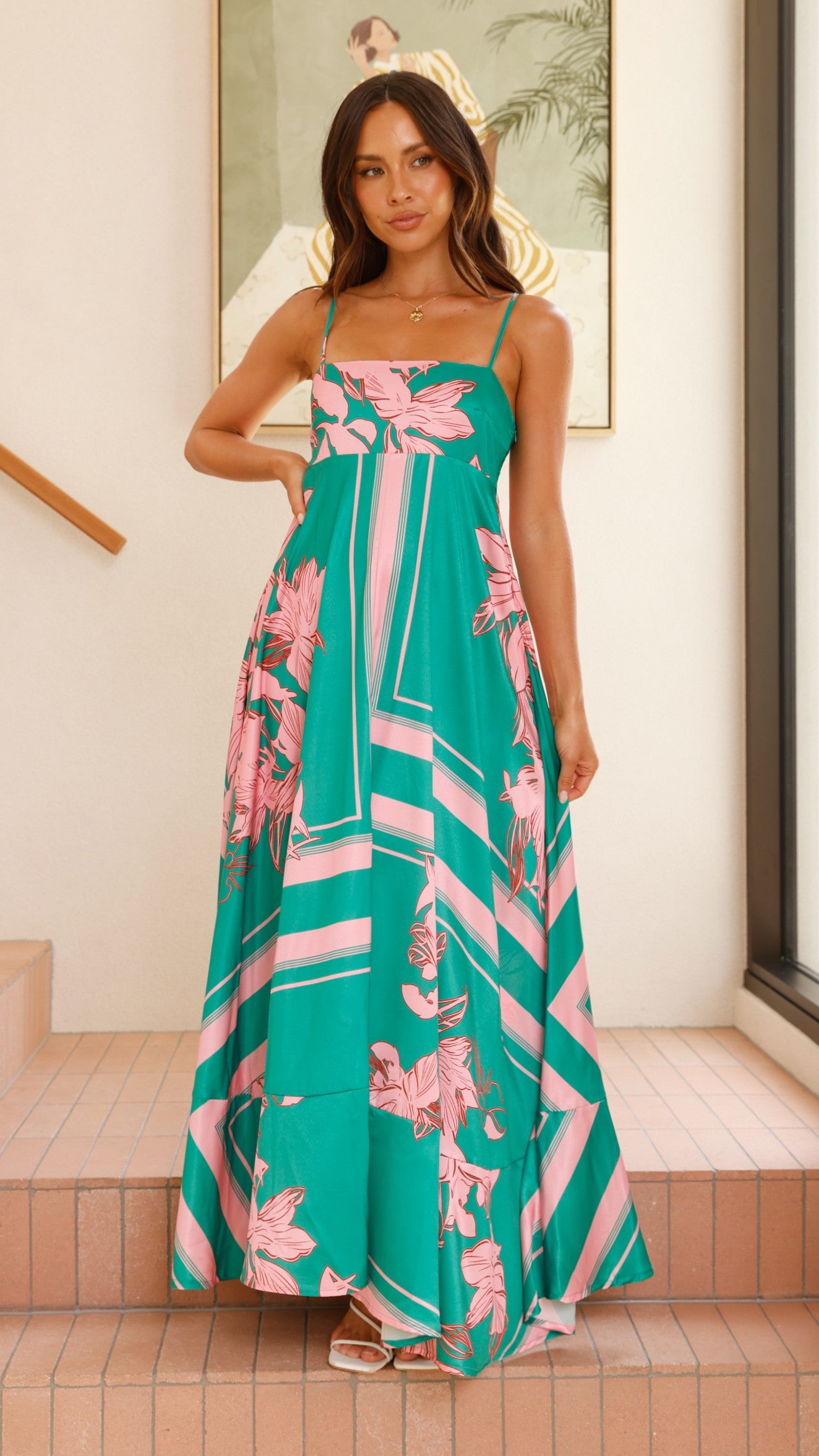 Kaethe Maxi Dress - Green/Pink Floral