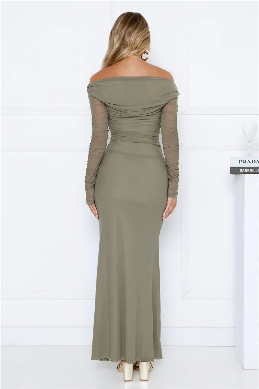 Love Chaser Mesh Long Sleeve Maxi Dress Sage