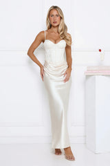 Shimmering Horizon Satin Maxi Dress Cream