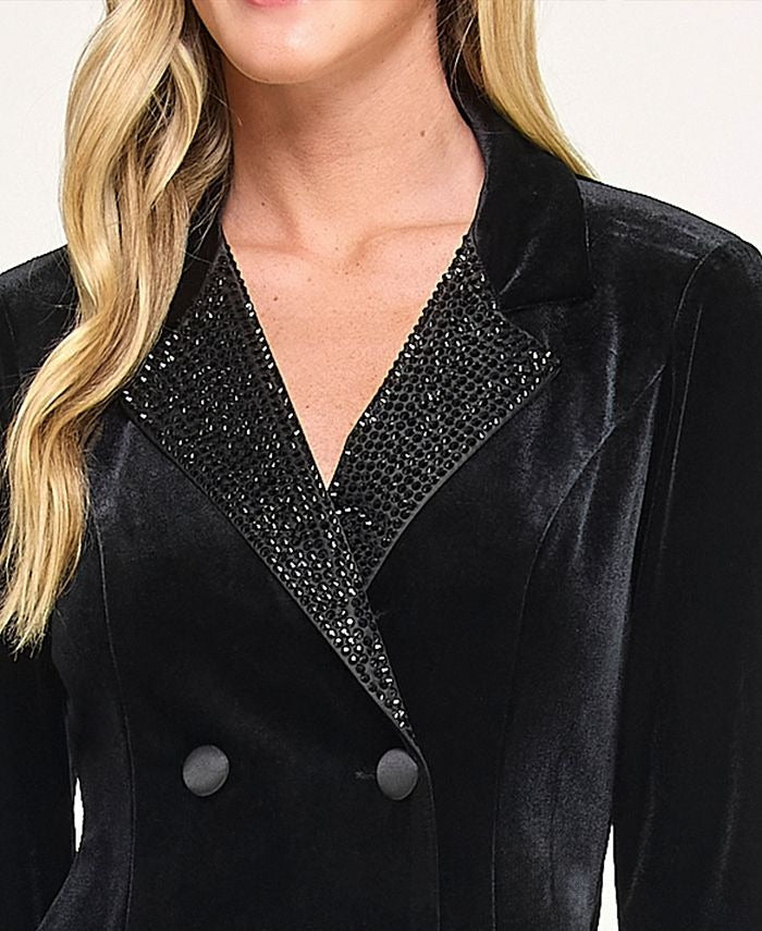 City Studios Women's Velvet Tuxedo Blazer Dress