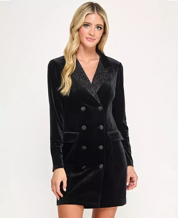 City Studios Women's Velvet Tuxedo Blazer Dress